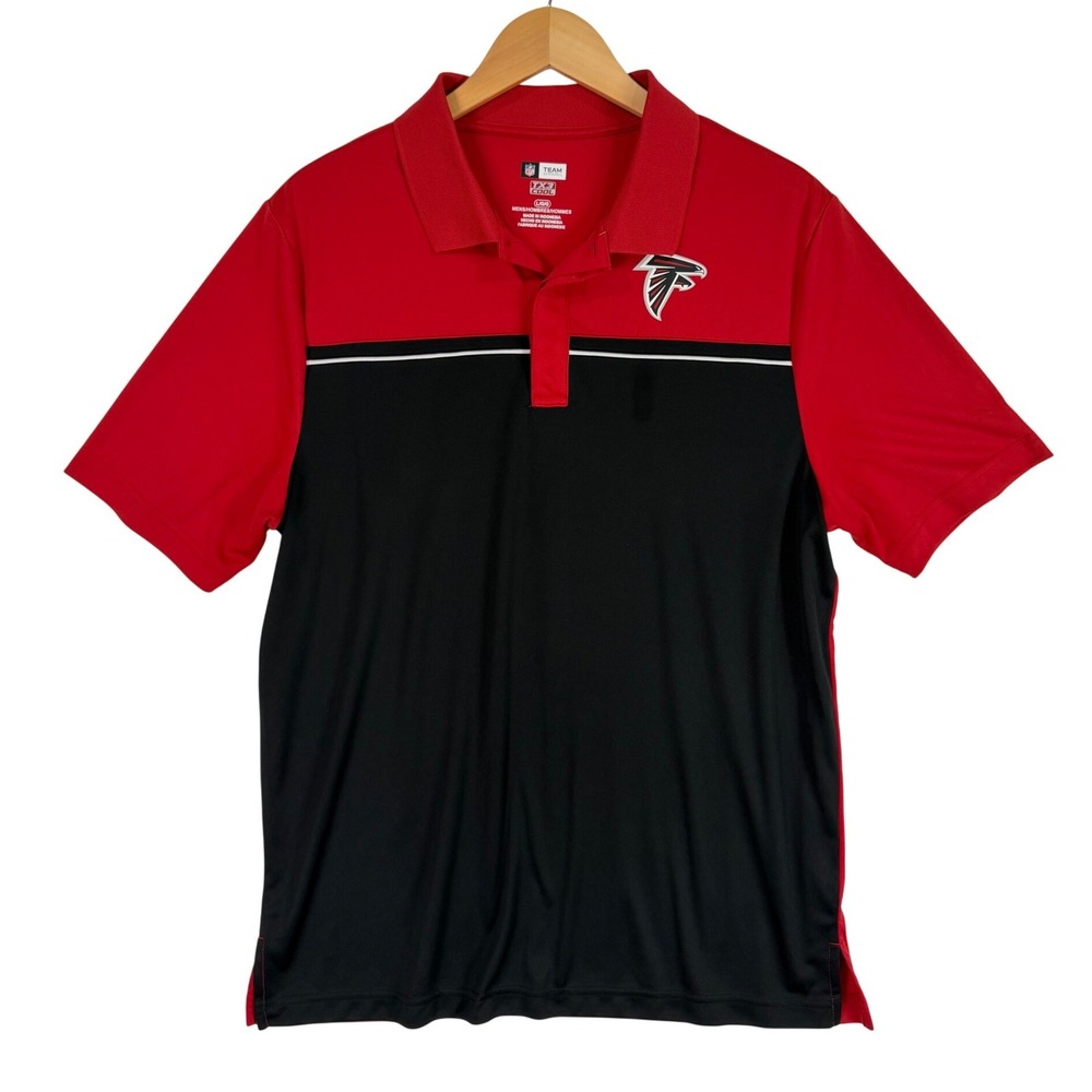 NFL Team Apparel Polo Mens Large Red Black Atlanta Falcons TX3 Cool Colorblock
